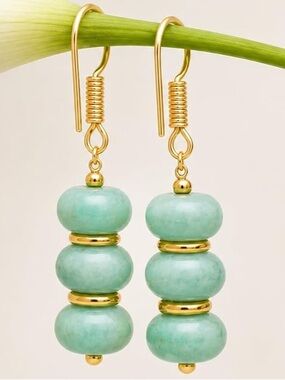 Anthropologie Gold & Mint Stack Bead Drop Earrings